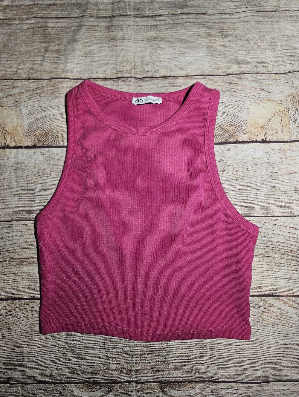 Zara Pink Ribbed Cropped Tank Top